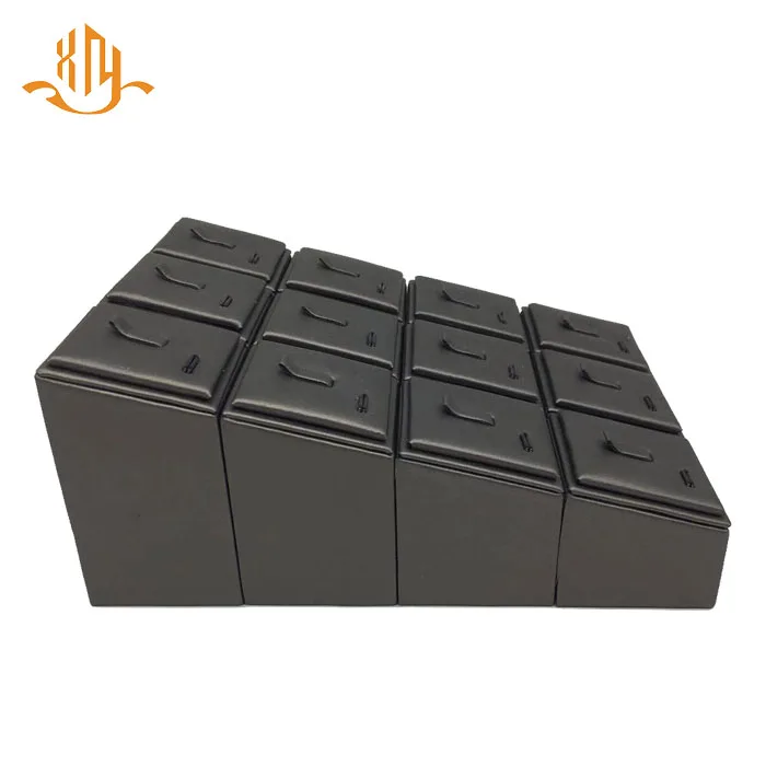 
XIANGYU factory wholesale custom wooden gray leather jewelry shop display ring stand 