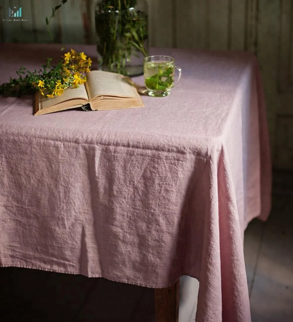 Дерево розовое белье цвета мокрого камня из натурального льна ручной работы столовая скатерть