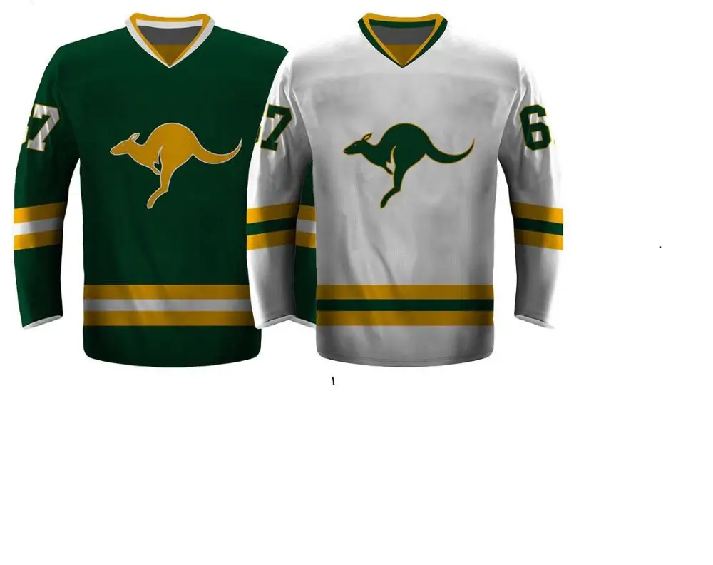 
OEM Service Men Custom Printing Team Ice Hockey White and Green Jerseys 