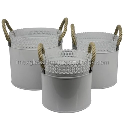 Iron planters buckets with great design and yellow powder coated color for luxury home decoration and gardening planters buckets