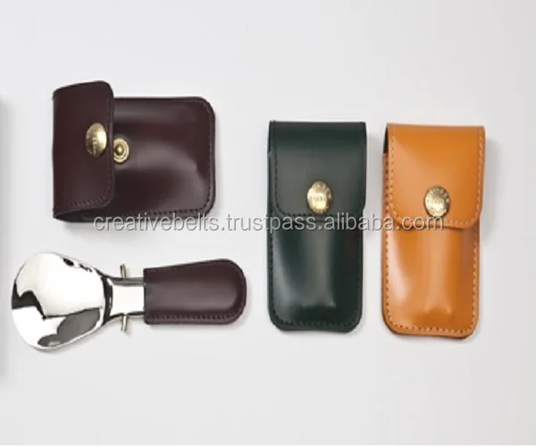 Обувной рожок карманного размера из нержавеющей стали с кожаным