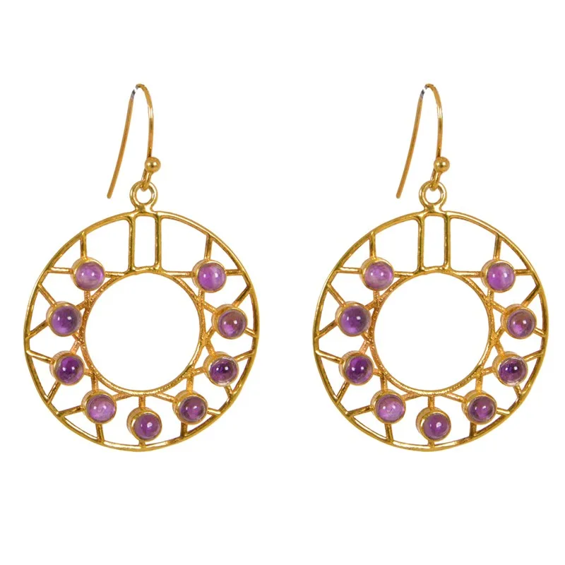 New Designer 925 Sterling Silver Gold Plated Jewelry Amethyst Gemstone Earrings