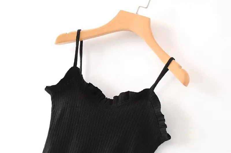Ladies Sexy Summer Tank Top fashion solid color ruffled sling Slim vest top