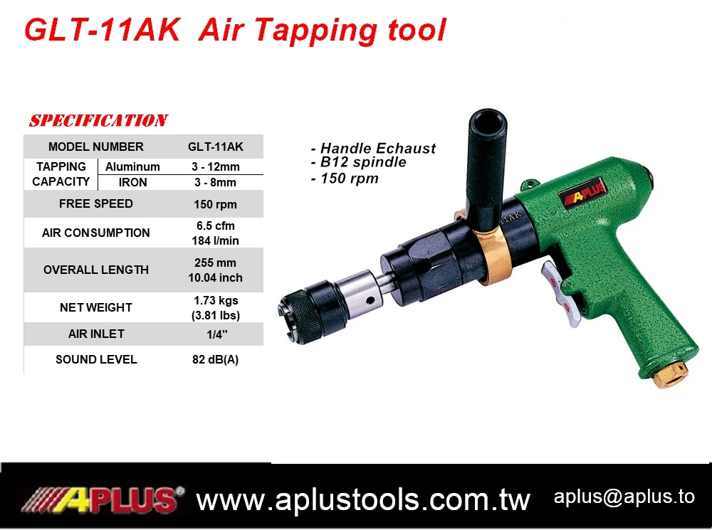 APLUS GLT-11AK air tapping tool, handle exhaust, B12 spindle thread, 150rpm