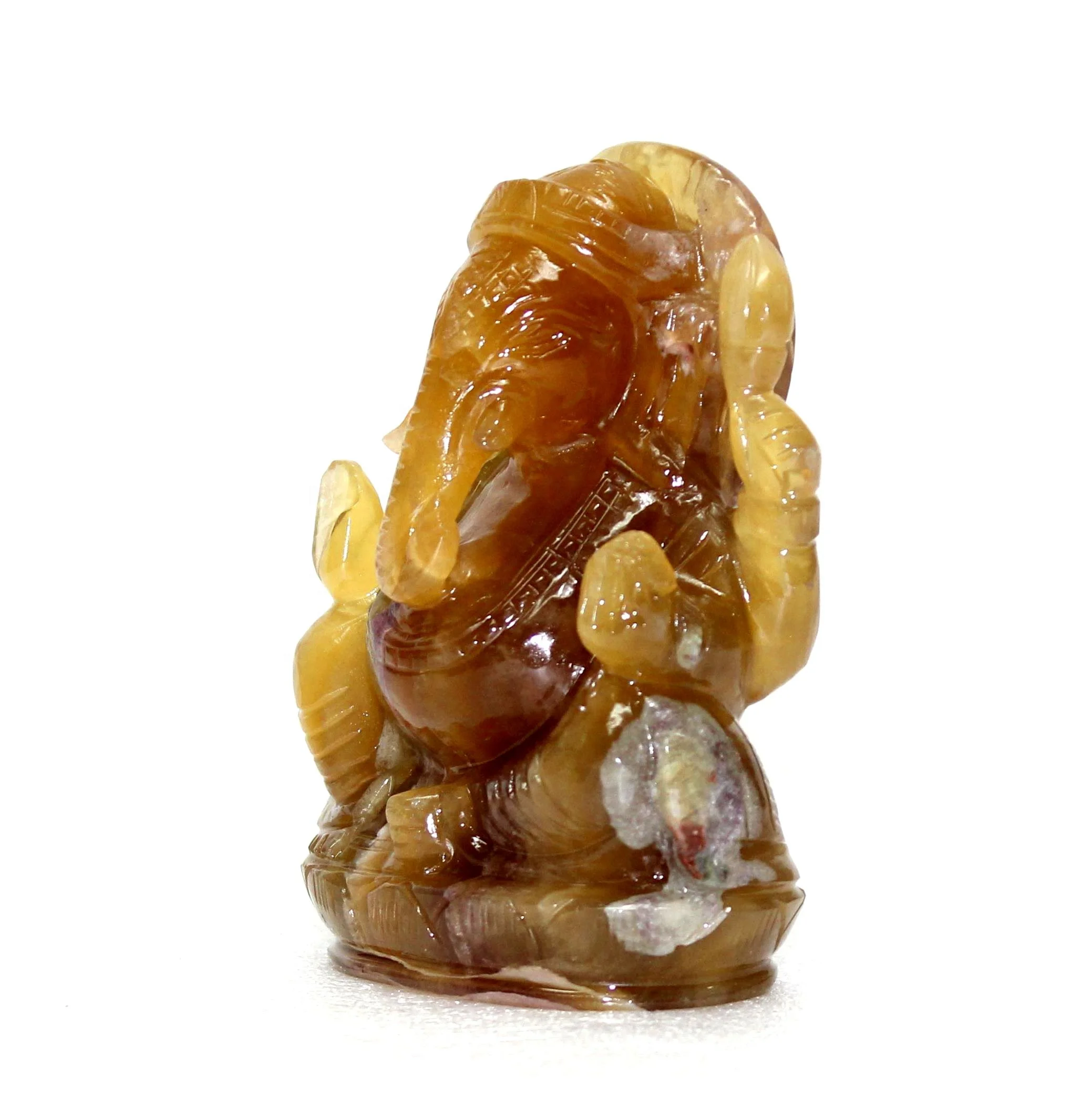 Statue Handcrafted Carving Figurine Spiritual Hindu Sculpture Honey Fluorite Ganesha Stone Crystal Healing Stone Gemstone India