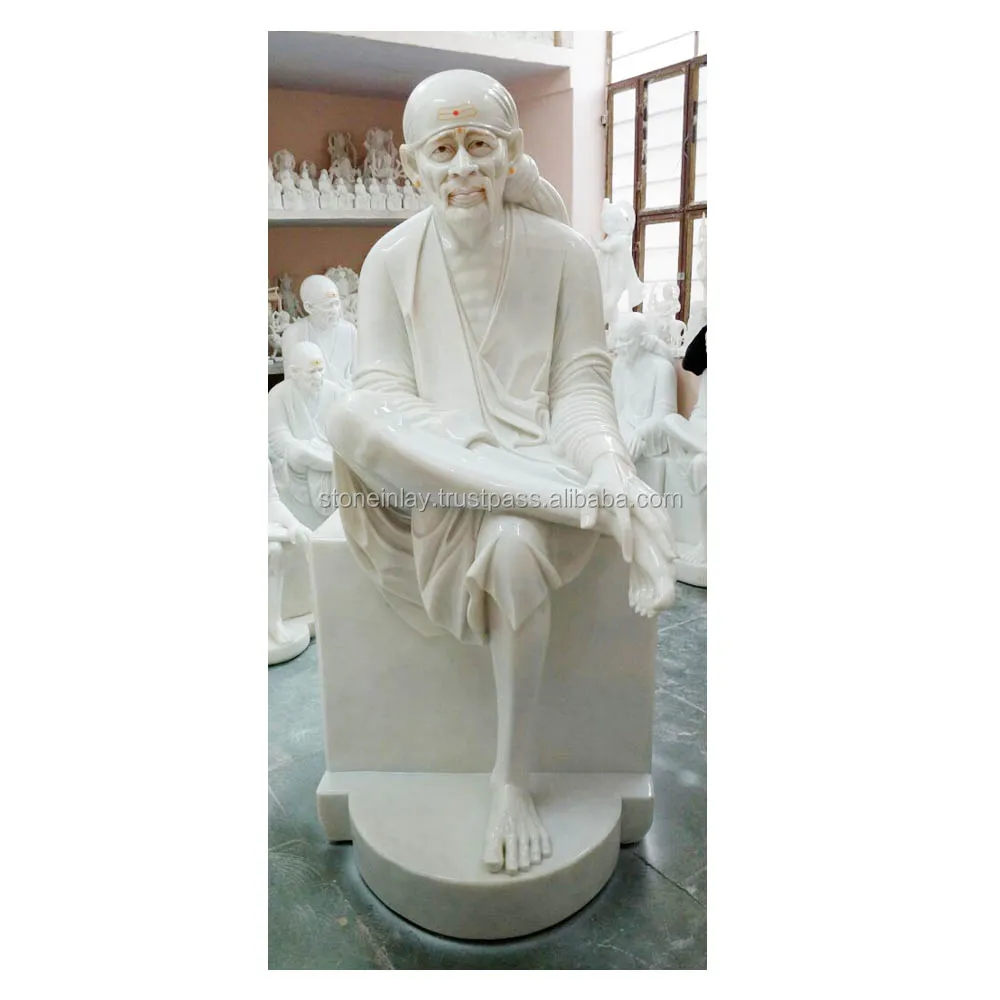 Pure White Marble Sai Baba Statue White Marble Polished Sitting Sai Baba Statue White Marble Sai Baba Murti