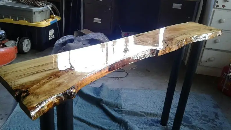 Antique Live Edge Red Wooden Console Table