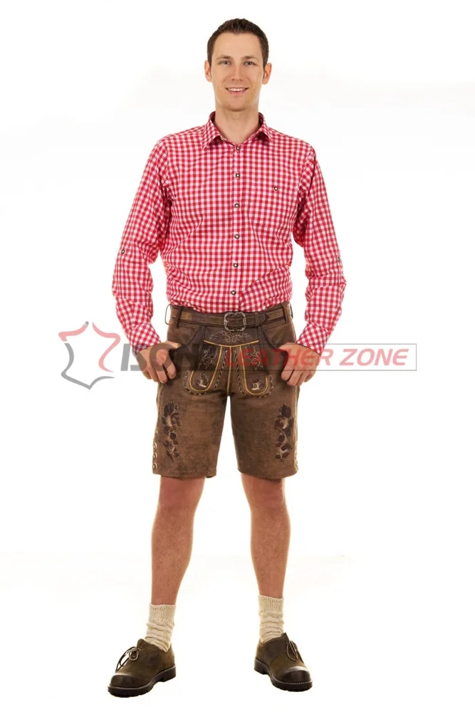 German and Austrian Lederhosen Long and Pant Short Distressed Leather Vintage Look Embroideries Traditional Best Bavarian Shorts