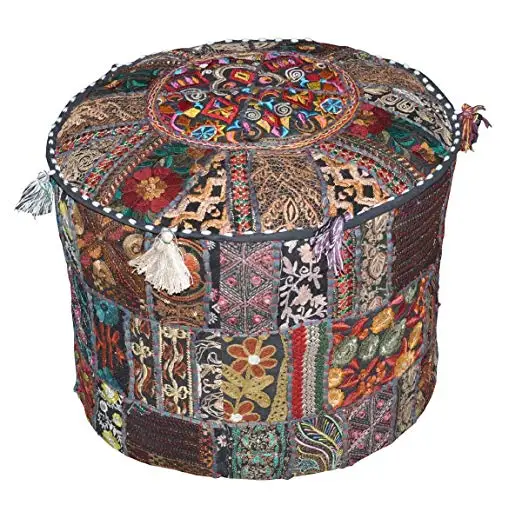 Indian Traditional Round Ottoman Pouf Handmade Stool Pouf Foldable Adjustable for Home Living Room Kitchen Gym Use