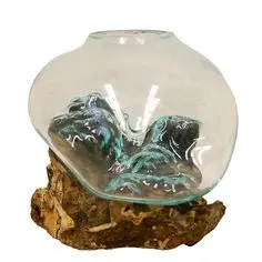 TEAK ROOT STAND WITH GLASS BOWL