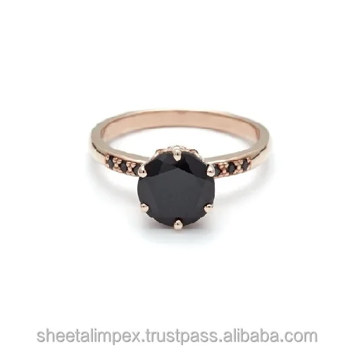 
Sheetal Impex 1.60 Ctw AAA Clarity Black Color Round Shape Natural Diamonds Studded 18 Kt Rose Gold Fancy Color Diamond Ring 