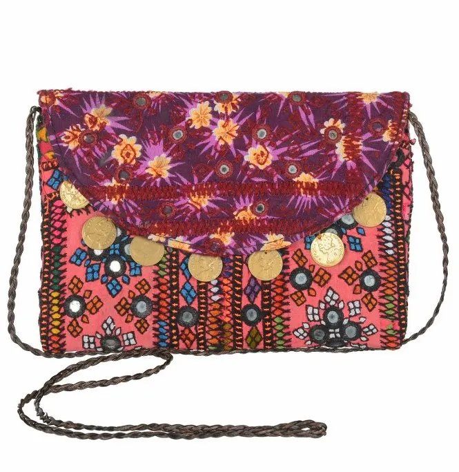 Handmade indian hand bag embroidered mirror work ladies sling bags women handbags