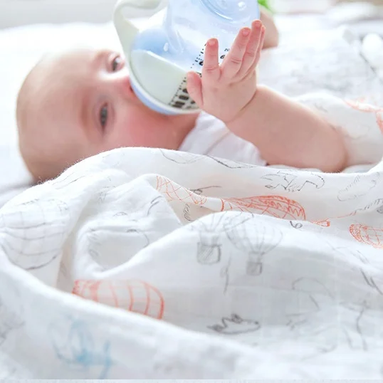 Custom Print Silk Muslin Cotton Wraps Organic Newborn Baby Swaddle Blanket