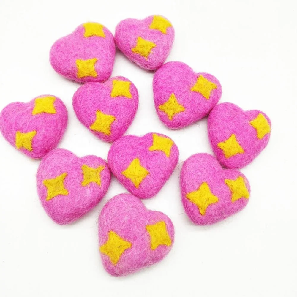 FCS-017 Felt Shiny Heart for Decorations Made from Eco-friendly New Zealand Wool Felted by Nepalese Women Artisans of Nepal