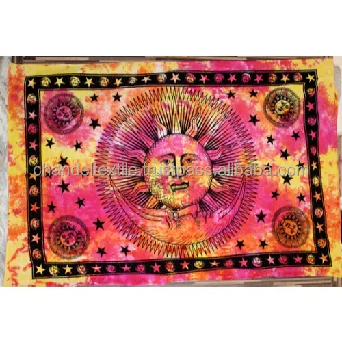 Психоделический красящий галстук Sun Moon индийский хиппи гобелен индийские настенные подвесные гобелены богемное покрывало этническое декоративное искусство