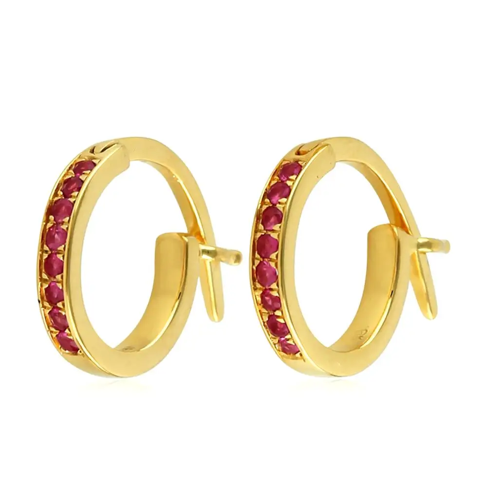 
 18kt желтое золото индийский Рубин маленькие серьги-кольца женские ювелирные изделия для вечеринки  