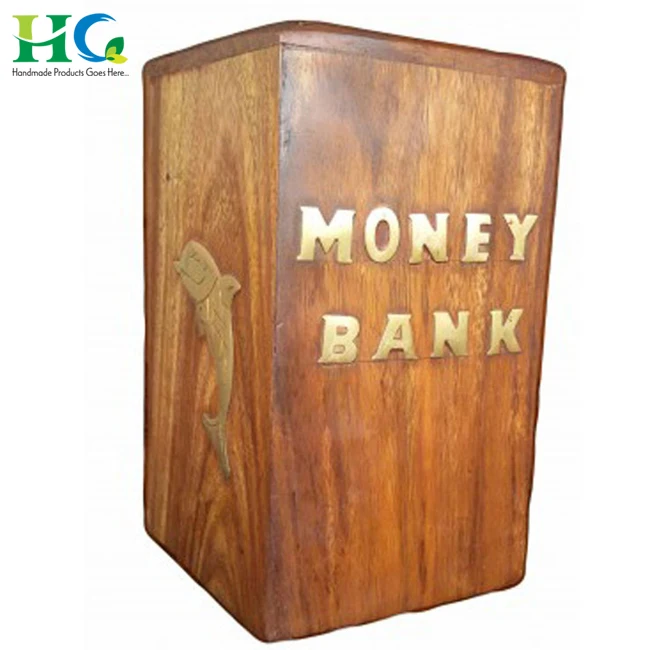 Money Saving Box Inlay Box with Design Wholesale Supplier of Wood Coin Bank/ Brass