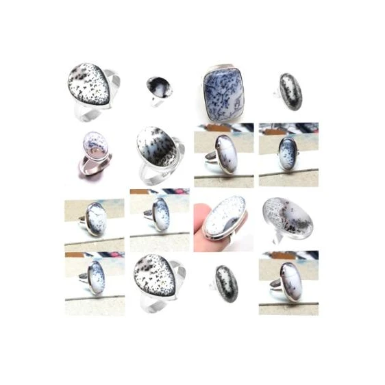 dendritic agate ring oval round pear square fancy rectangle mix shape natural gemstone stone cabochon 925 sterling silver