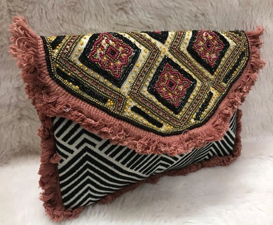 Jute Fabric Coin Bag Tassel Beads Weeding Clutch Bag