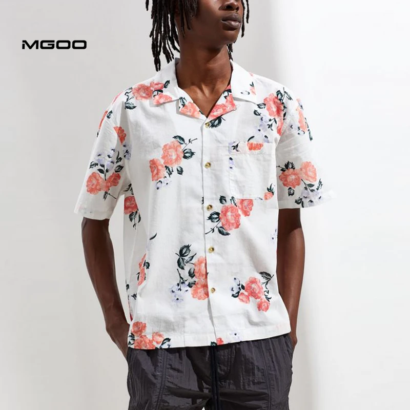 MGOO Floral coconut button up shirt Custom screen print rayon hawaiian shirt