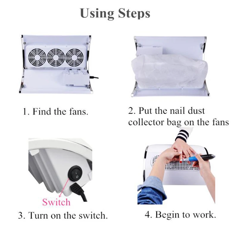 2019 New Nail Dust Collector 40W Strong Power Beauty Salon White Nail Extractor