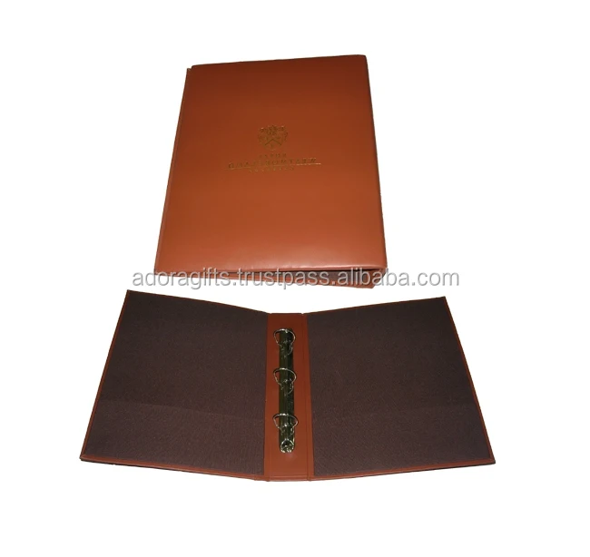 hotel menu card cover with 3 rings/ fashionable menu card holder made by leather/ cheap menu covers for restaurant