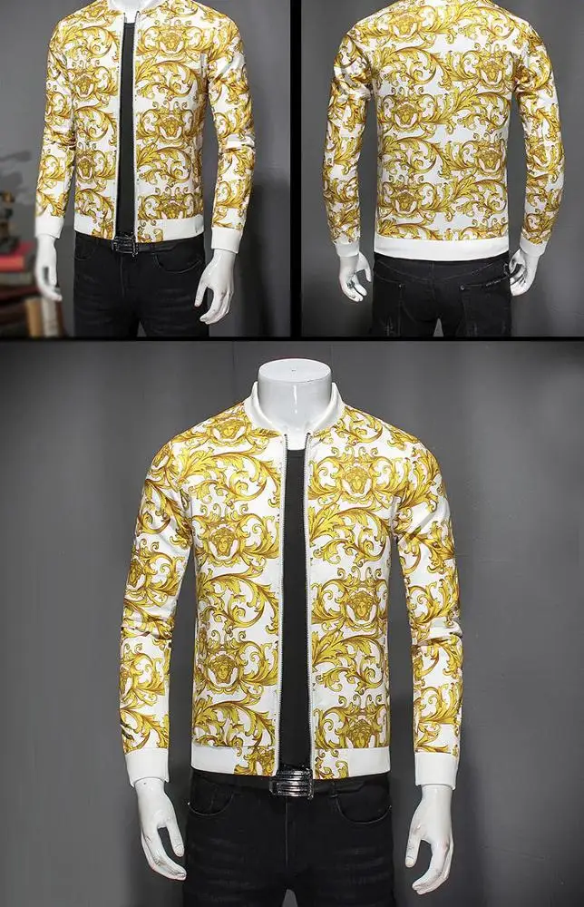 New Arrival Gold Print Jacket Black Gold Party Club Outfit Bomber Jackets Men Male Jacket