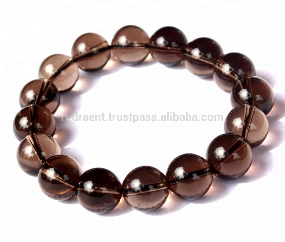 OEM High Quality Smoky Quartz 12 mm Big Beads Gemstone Stretchable Bracelet Round Beads Natural Bracelet