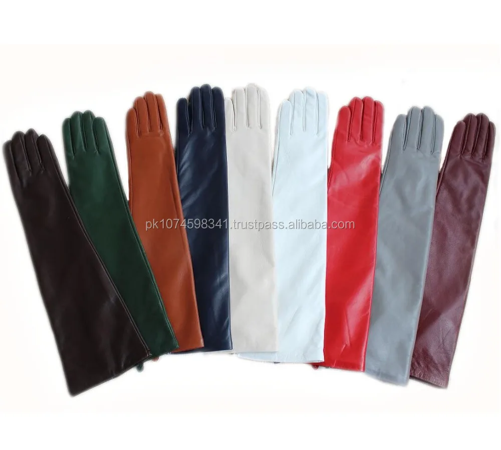 Women fashion long genuine leather winter elbow opera evening gloves