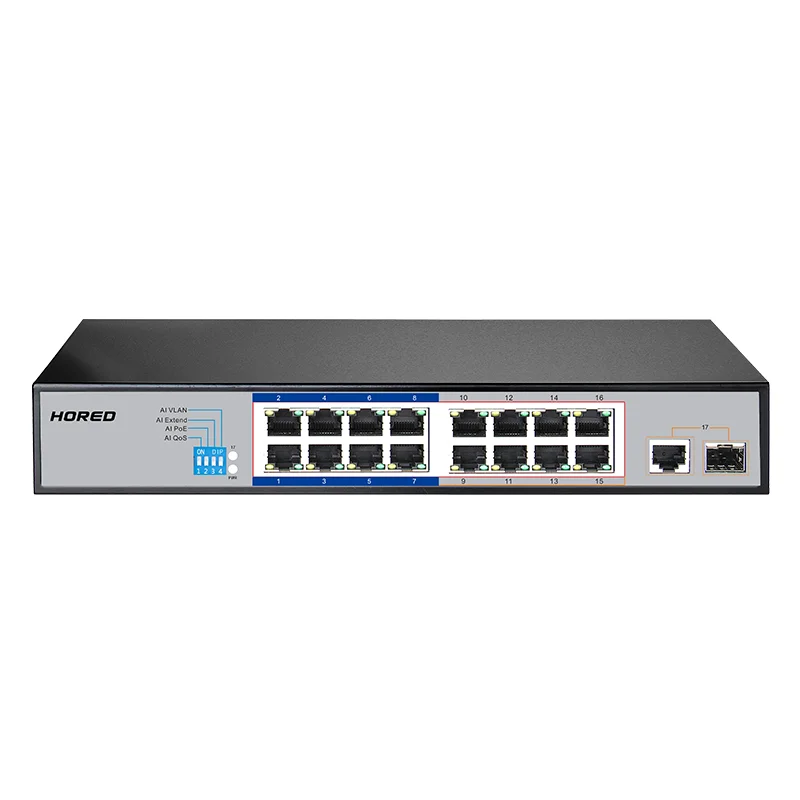 
Hored 150W 16-портовый коммутатор питания через Ethernet 10/100 Мбит/с коммутатор PoE Switch, 100-240V питания Ethernet для IP камера сетевой коммутатор 16 портов 