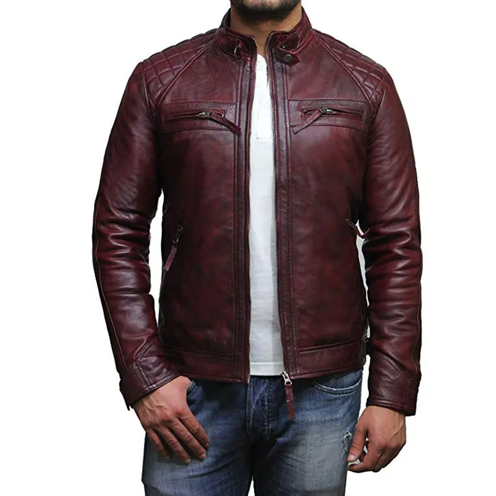Кожаная мужская куртка-бомбер с воротником-стойкой из натуральной овечьей кожи, теплая куртка, сделанная в Пакистане, на молнии по индивидуальному заказу