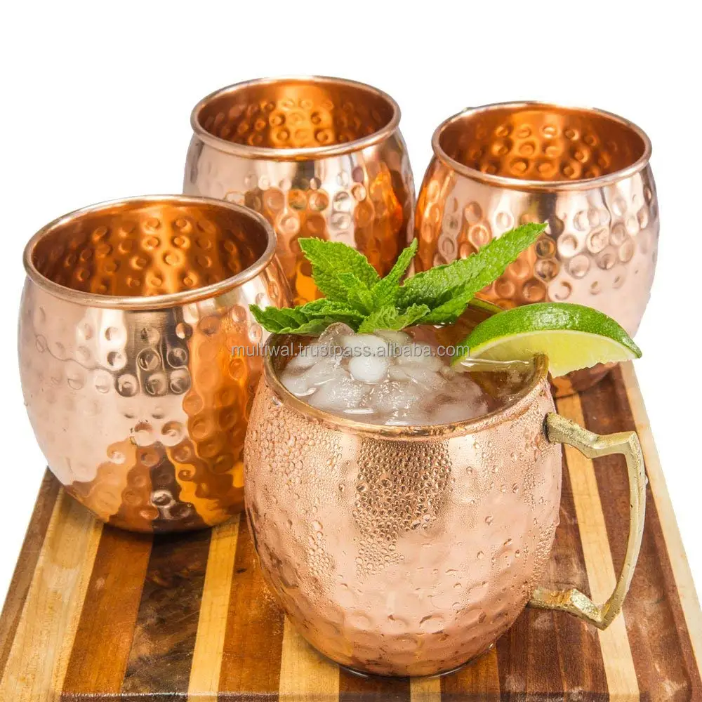 Moscow Mule Mugs Set Of 2 16 oz Pure Solid Genuine , Copper Cups , Straws,Stirring Spoon Shot