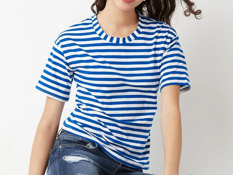 custom striped colourful t shirts womens short sleeves