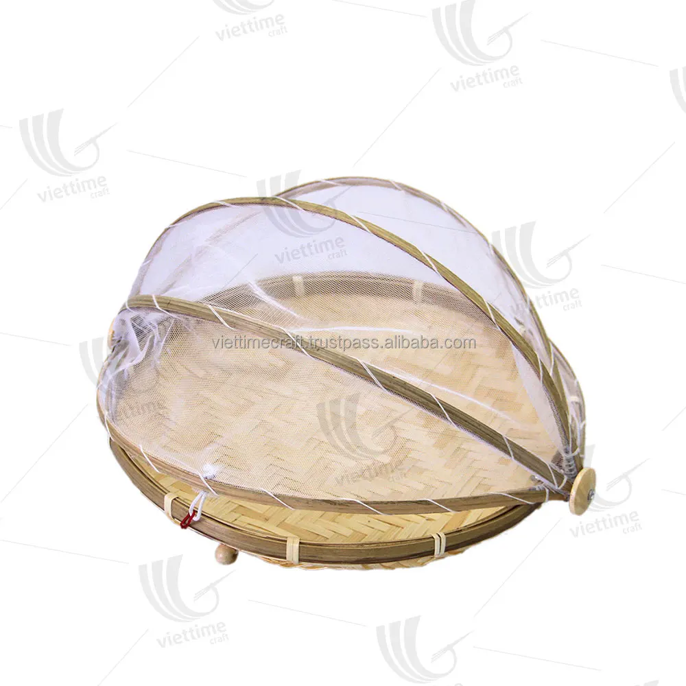 Blue bamboo fruit basket with net cover/Bamboo fruit basket, made of bamboo