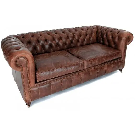 Historian Vintage Leather 2 Seater Chesterfield Sofa/Old antique leather chesterfield style two seater sofa