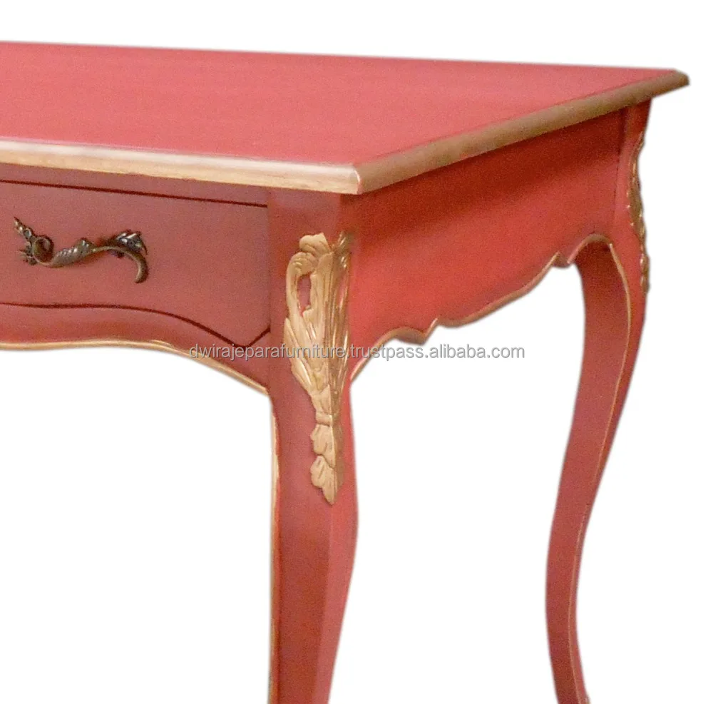 Антикварная окрашенная мебель-красная винтажная мебель деревянный стол во французском стиле.