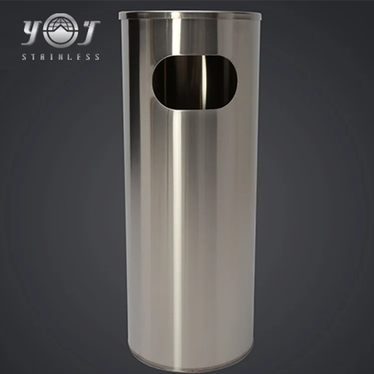 stainless steel outdoor public trash can with ashtray