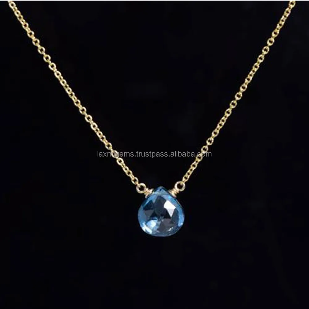 Blue topaz faceted gemstone beads wholesale Jewelry supplier 925 sterling silver chain necklace manufacturer