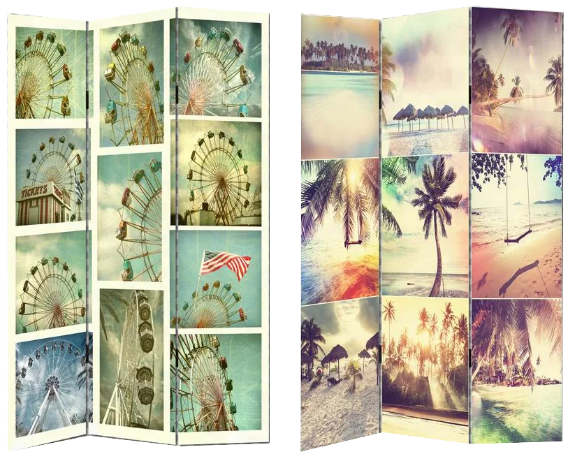 VINTAGE STYLE DECORATIVE 3 PANEL CANVAS & WOODEN SCREEN & ROOM DIVIDERS WITH POSITIVE FILM  PRINTING
