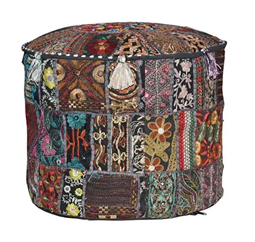 Indian Traditional Round Ottoman Pouf Handmade Stool Pouf Foldable Adjustable for Home Living Room Kitchen Gym Use