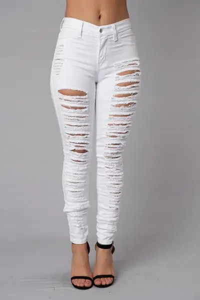 2017 Fashion Ripped white Lady jeans denim High Waisted Ripped Skinny Pencil Jeans