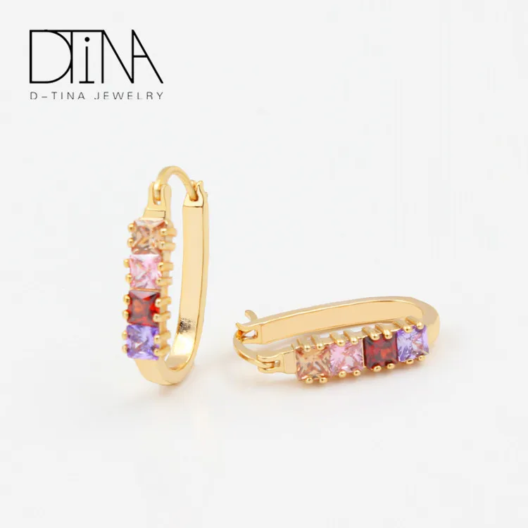 DTINA Shiny Zircon Small Dangle Earrings Multi Color Zircon Goldsmith Tourmaline Women Party Earring