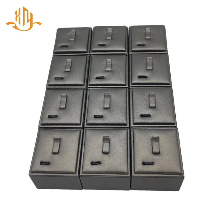 
XIANGYU factory wholesale custom wooden gray leather jewelry shop display ring stand 