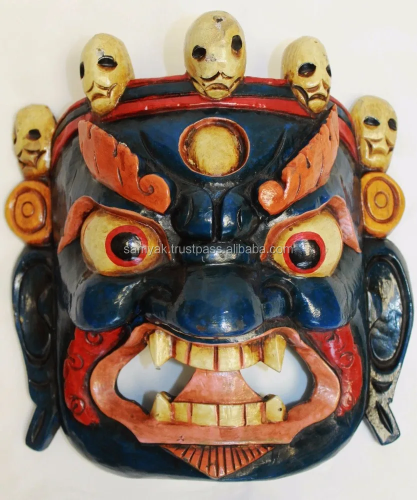 Hand Crafted Wooden Mask of Bhairab Mahakal Wall Hanging Made In Nepal