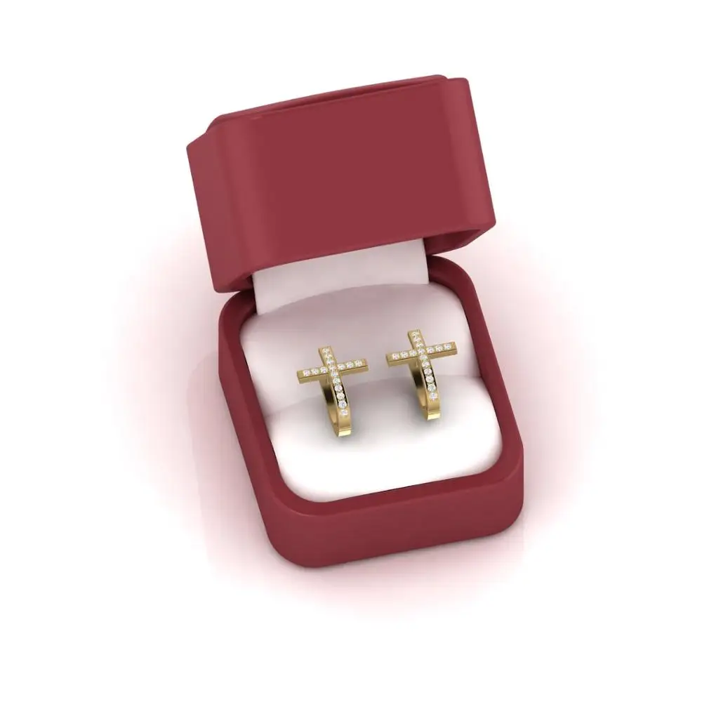 Real Natural Diamond Huggie Religious Cross Earrings For Women Solid in 18kt Yellow White Rose Gold 4.92 grams Jewelry