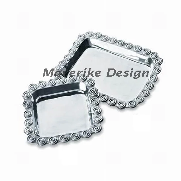 Silver Plated Metal Serving Tray With Handles For Home Wedding Parties Platters & Food service Tray Handicrafts