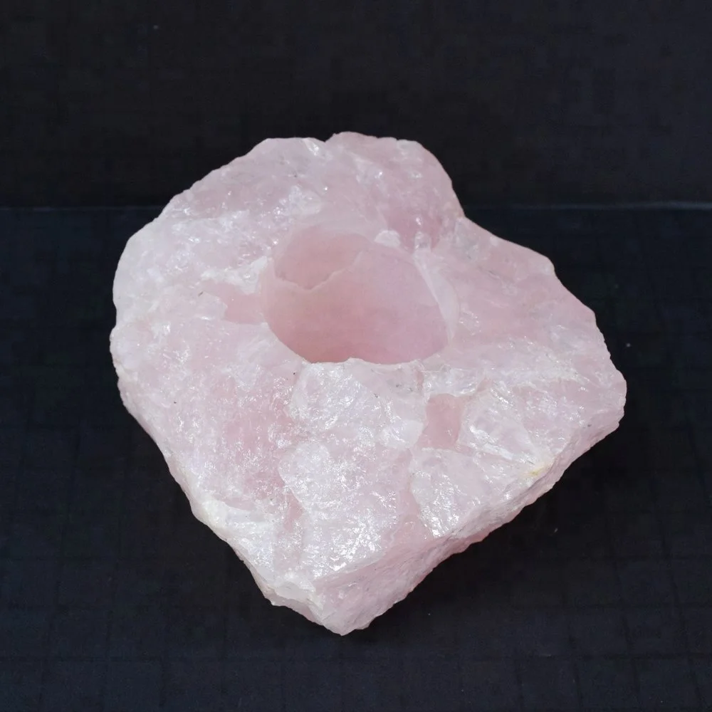 Natural stone rose quartz large candle holder