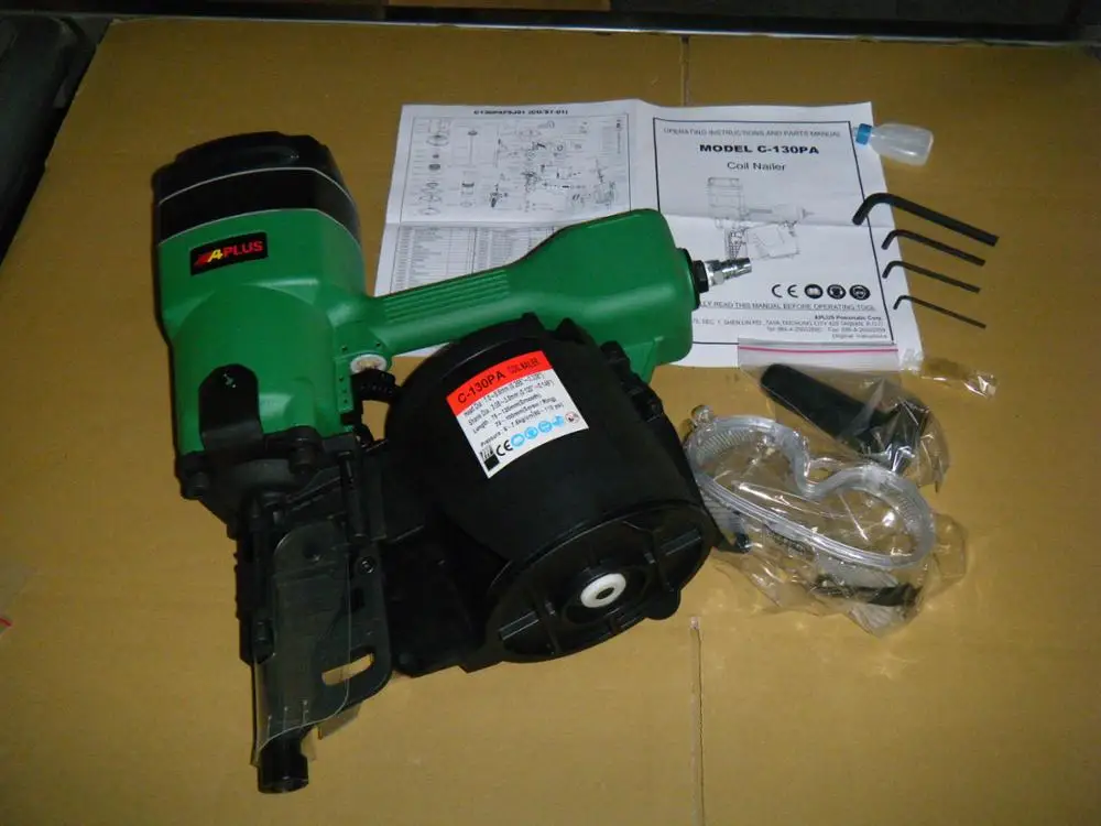 APLUS C-130PA , CN130 COIL NAIL GUN  LENGTH IS 75mm-130mm SHANKS IS 3.05mm to 3.8mm DRIVING POWER 124.13 ft-lb
