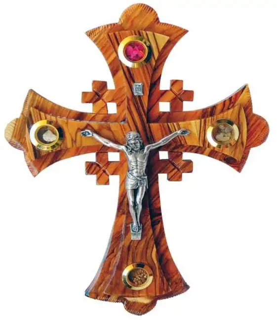 Two Layers Terra Santa Wooden Cross Wall Hanging Olive Wood Religious Decoration Easter Gift with Carving Model