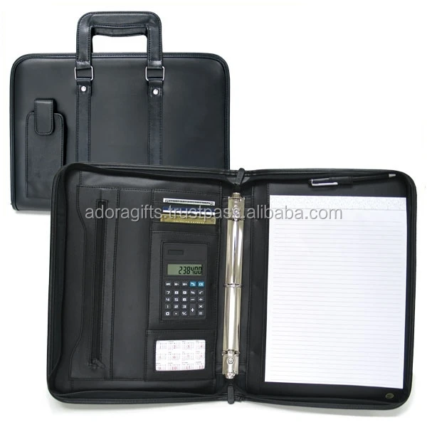 office stationery ring binder / pu leather portfolio with 3 ring binder bag / fancy ring binder with pockets